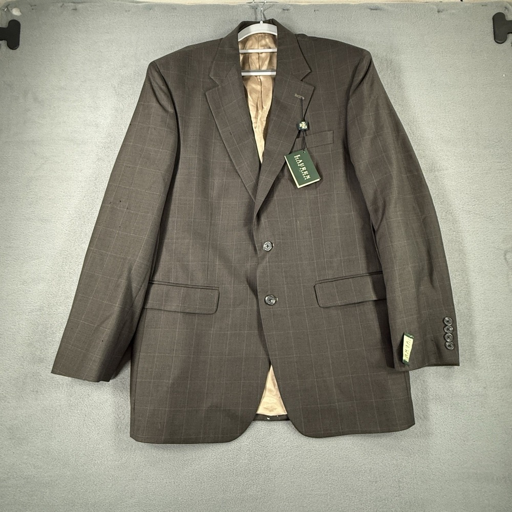 Lauren Ralph Lauren Men Brown Plaid 100% Wool Suit Blazer Pants 42L 36W NWT
